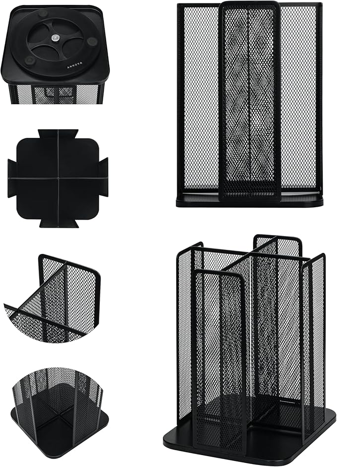 Annova Paper/Plastic Cup and Lid Holder Plastic Storage Organizer, 360°Rotating Coffee Cup Dispenser with 4 Compartments, Multifunctional Storage Rack for Home, Office, Bar, Coffee Shop (Black)-NeatNest