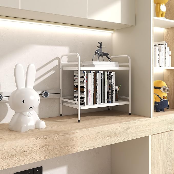 HDANI 2 Tier Under Desk Printer Stand with Storage,Microwave Storage Rack,Metal Rolling Printer Cart with Wheels for Home Office,Utility Storage Cart and Stand,White