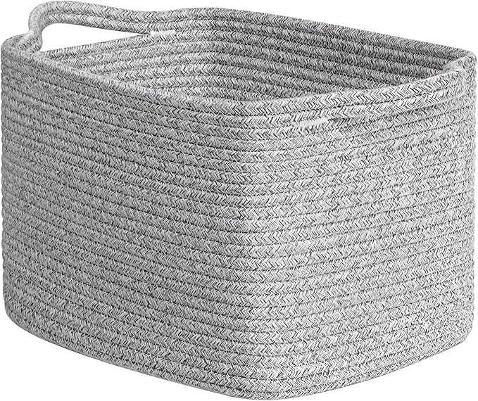 INDRESSME Woven Storage Basket, Multi-Use Organizer for Bathroom, Storage Bin for Baby Nursery & Laundry, Rope Basket for Toys & Diapers, Grey, 13 x 10 x 9 Inches
