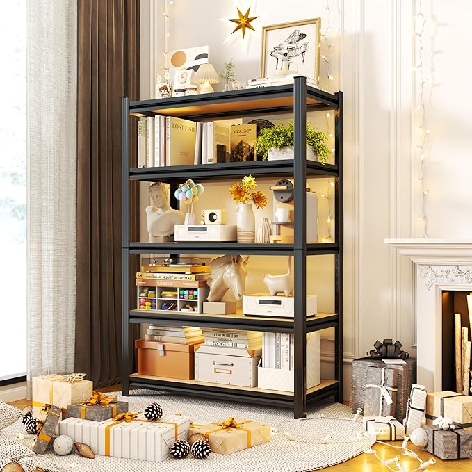 Bookshelf, 5 Tier Bookshelves, Tall Book Shelf For CDs/Movies/Books, Bookcase Shelf Storage Organizer, Wooden Book Shelf For Bedroom/Living Room/Home, Modern Light Brown (wooden-72"H*35.4"W*15.8"D)-NeatNest