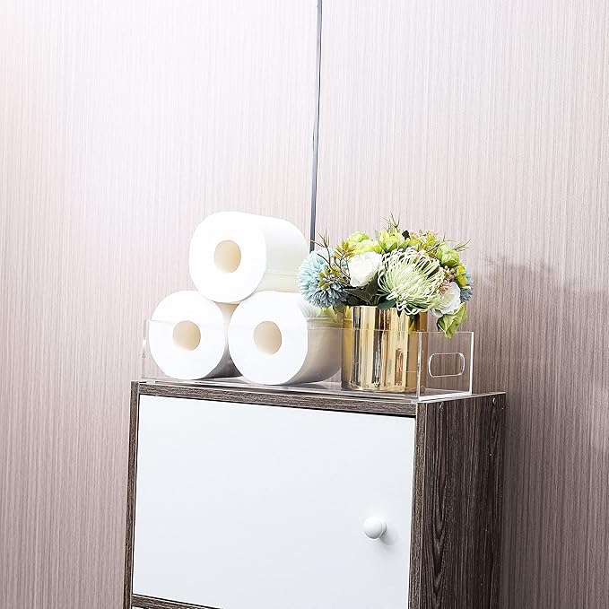 IEEK Toilet Paper Basket,Acrylic Toilet Paper Holder with Storage Modern Bathroom Tray with Handle and Non-Slip Mats for Toilet Tank Top Decorative,Clear Vanity Tray for Home Decor…-NeatNest