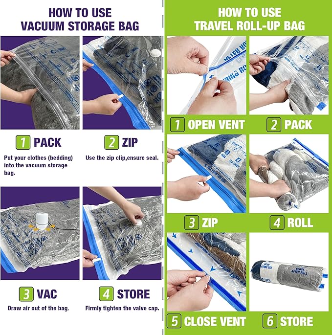 HIBAG Vacuum Storage Bags with Electric Pump, Vacuum Seal Space Saver Bags for Clothes, Clothing, Pillows, Blanket Bedding Comforters, Combo 20 pack-NeatNest