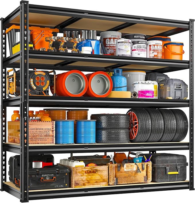 REIBII 48" W Garage Shelving Heavy Duty, 3000LBS Storage Shelves, 5-Tier Adjustable Metal Shelving, Garage Shelves Sturdy Industrial Shelf, Easy Assemble, 72" H x 48" W x 18" D-NeatNest