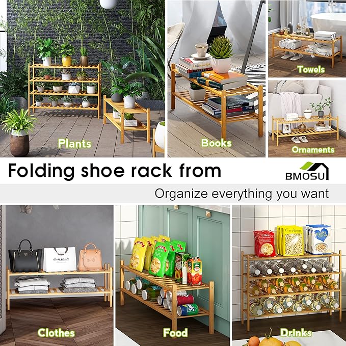 BMOSU 2-Tier Bamboo Extended Shoe Rack Premium Stackable Shoe Shelf Storage Organizer for Hallway Closet Living Room Entryway Organizer (Natural Bamboo)-NeatNest