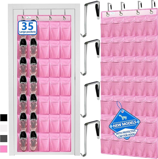 over the door shoe organizer,2025 upgraded,35 Huge pockets,over door shoe organizer,Store size 13 shoes,shoe organizer,Strong material,hooks Suitable for various doors,pink shoe rack-NeatNest