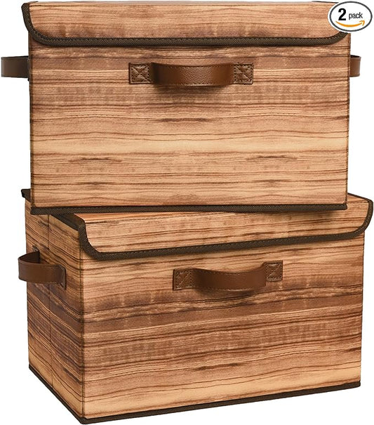 GRANNY SAYS Storage Boxes with Lid, Fabric Storage Bins with Lids, Decorative Closet Storage and Organizer, Wood Grain Print Bins, 2-Pack-NeatNest