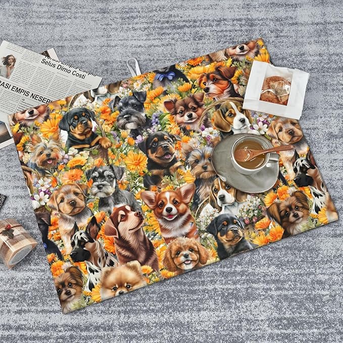 Cute Puppy Dog Dish Drying Mat 18 x 24 Inch for Kitchen Counter Cute Kitchen Mat Microfiber Kitchen Countertop Absorbent Reversible Drainer Rack Pad Dish Drying Mat-NeatNest