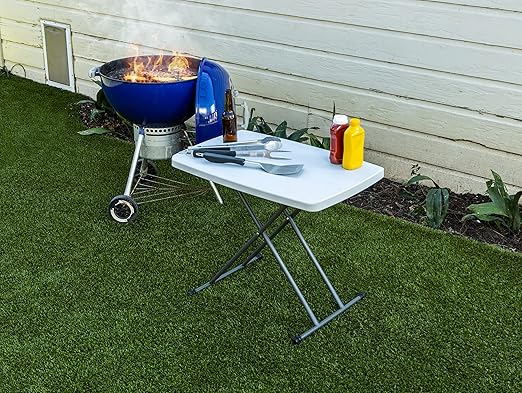 Iceberg Small Camping Personal Folding Table, Heavy Duty Utility Table, Adjustable Height, Platinum, 19.5” L x 30” W x 28" H-NeatNest