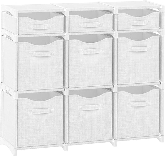 9 Cube Closet Organizers And Storage | Includes All Storage Cube Bins | Easy To Assemble Closet Storage Unit With Drawers | Room Organizer For Clothes, Baby Closet Bedroom, Playroom, Dorm (White Grey)