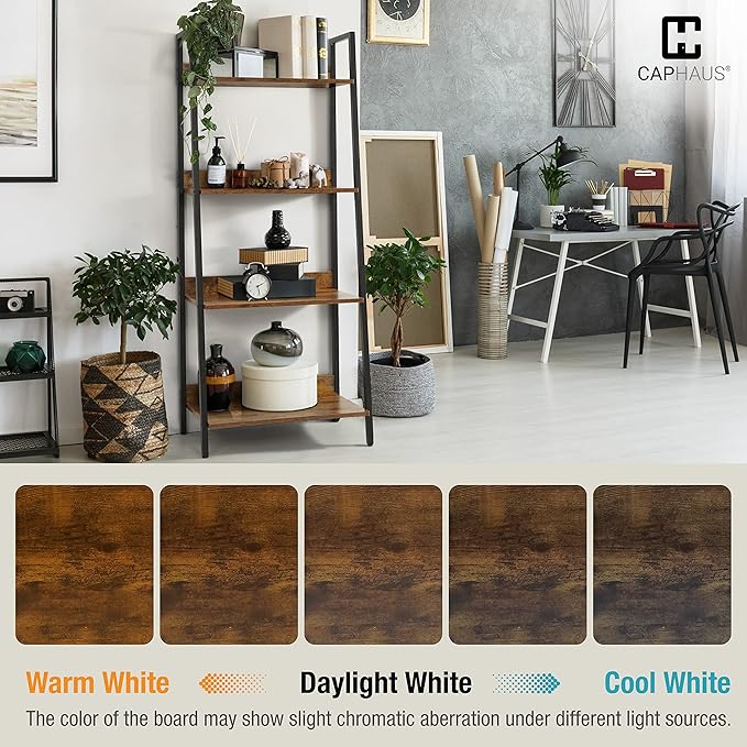 CAPHAUS 5 Tier Ladder Bookshelf, 24 Inch Width Free Standing Shelf, Bookcase Shelf Storage Rack Organizer, Industrial Book Shelves for Home Office, Living Room, Kitchen, Rustic Oak, Vintage Shelves-NeatNest