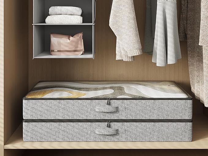 2-Pack Under Bed Storage Containers, 4.5 Inches Tall Low Profile Underbed Clothes Storage Organizer Bin with Sturdy Sidewalls/Bottom, Underbed Storage Bins 2 Storage Thin Bins-NeatNest