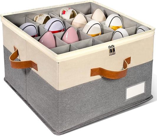 1 Pack Shoe Organizer for Closet, Adjustable Shoe Box Storage Containers, Large Foldable Shoe Bins with Clear Cover, Space Saving Shoes Holder with 4 Handles, Fits 8-16 Pairs, Beige-NeatNest