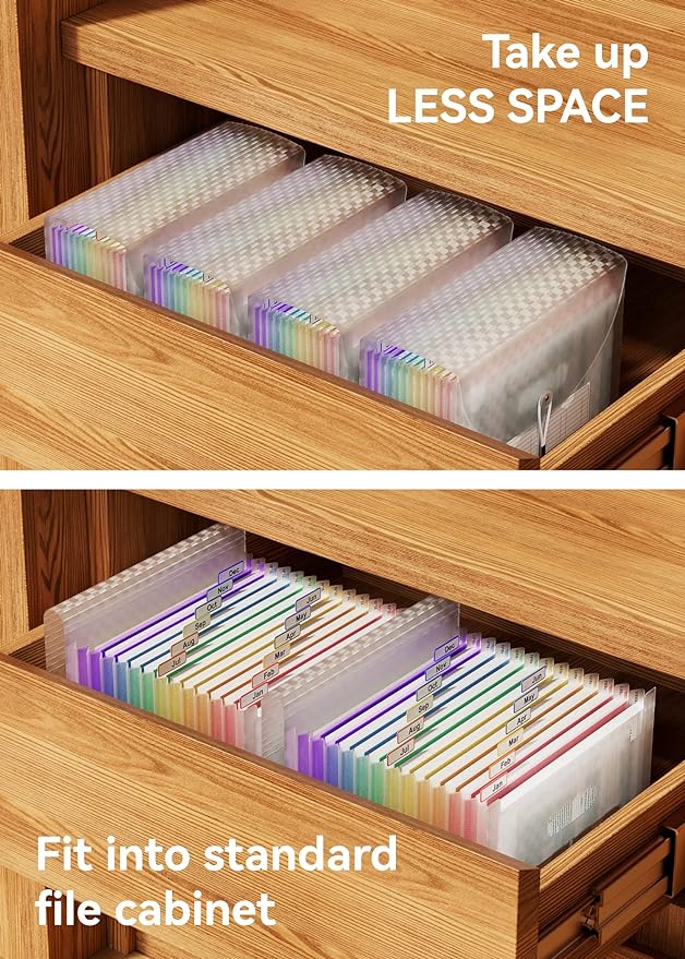 ABC life 12 Pockets Accordion File Organizer Expanding File Folders, Portable Monthly Bill Receipt Document Organizer, Expandable Accordian Filing Folder Letter A4 Size, Colored Tabs (Pink)