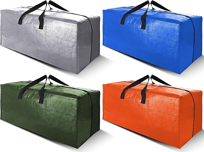 Cosy Family 4 Pack Heavy Duty Extra Large Moving Bags with Backpack Straps - Strong Handles & Zippers, Storage Totes For Space Saving, Fold Flat, Alternative to Moving Box (Set of 4, Multicolored)-NeatNest