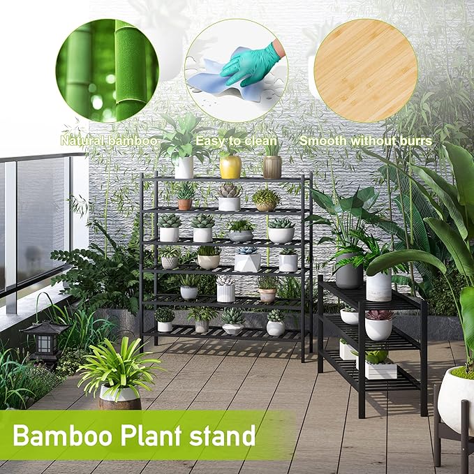 BMOSU 6-Tier Bamboo Extended Shoe Rack Premium Stackable Shoe Shelf Storage Organizer for Hallway Closet Living Room Entryway Organizer (Black Bamboo)-NeatNest