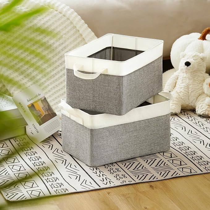 GRANNY SAYS Storage Baskets for Shelves, Closet Organizer Bins, Clothes Storage Bins with Metal Frame, Large Baskets for Organizing and Storage, Collapsible, Gray&White, 2-Pack-NeatNest