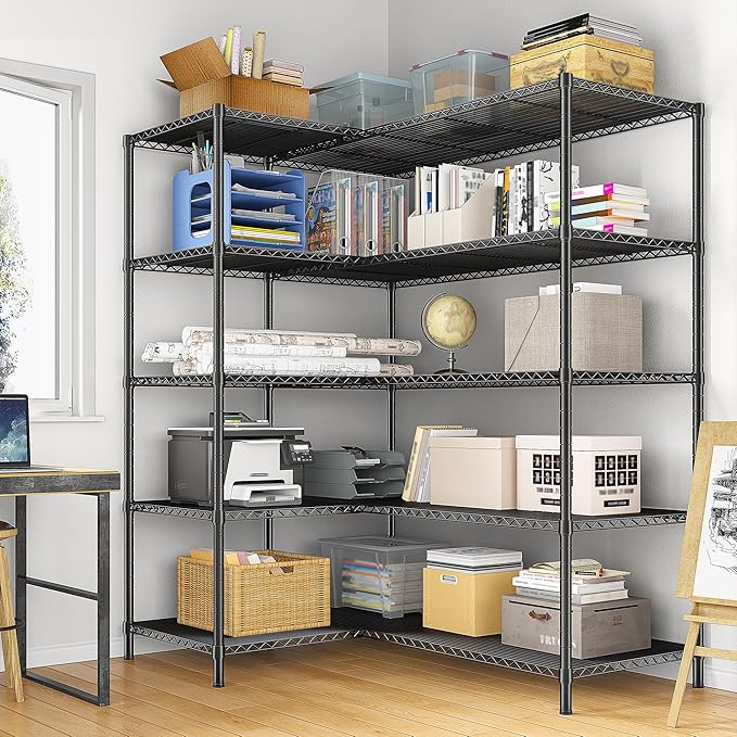52.36" W Storage Shelves Metal Shelving Unit Load 1400LBS 5 Tier Wire Shelf for Storage Adjustable Garage Shelving Heavy Duty Shelves for Pantry Kitchen Garage, 52.36W x13.78Dx70.8H-NeatNest