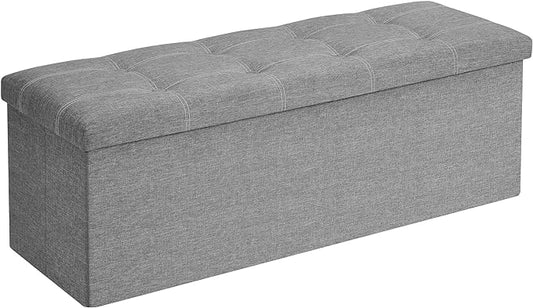 SONGMICS MAZIE Collection - 43 Inches Ottoman Storage Bench, 35 Gal. Folding Chest with Breathable Linen-Look Fabric, Load up to 660 lb, for Entryway, Living Room, Bedroom, Light Gray ULSF077G05-NeatNest