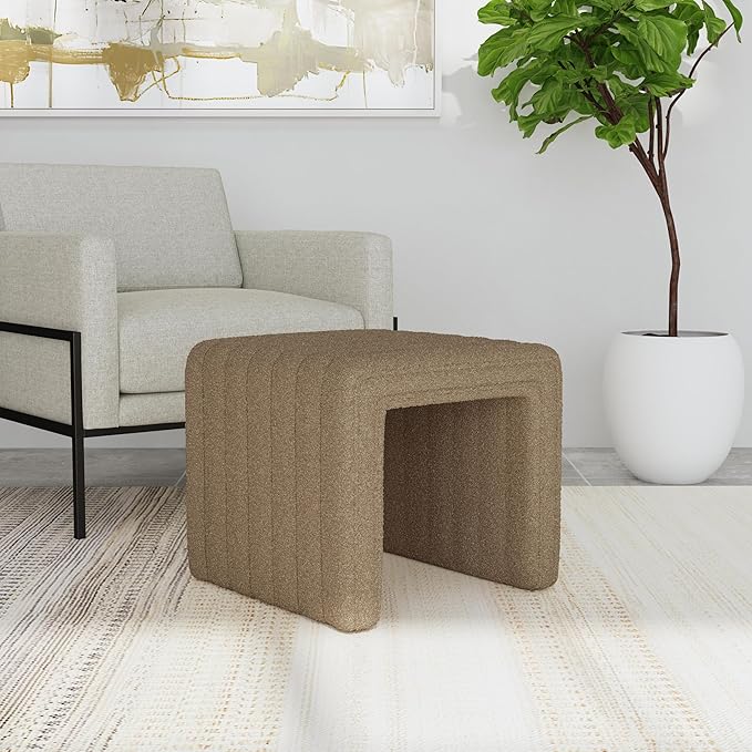 HomePop Modern Channel Tufted Ottoman Home Décor|Ottoman for Living Room & Bedroom - Brown Boucle
