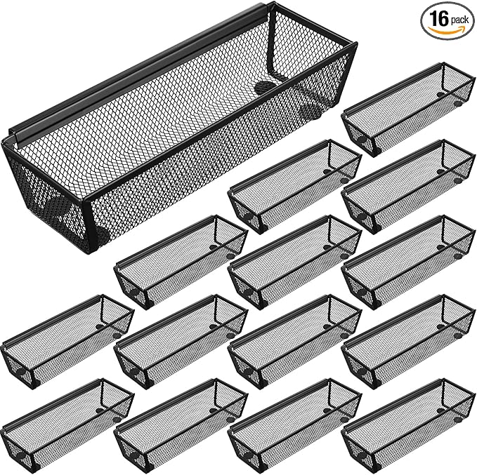 Chumia 16 Pack Silverware Drawer Organizer 9 x 3 x 2 Inch Mesh Utensil Organizer for Kitchen Drawers with Interlocking Arm for Flatware Knives Spoons Fork Cosmetic Utensil Tabletop Storage Tray-NeatNest
