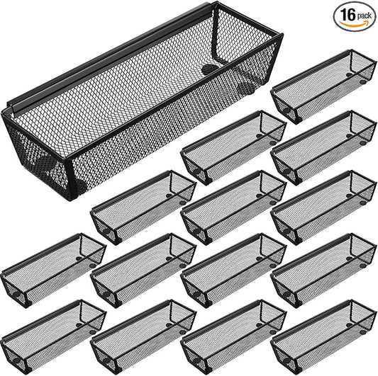 Chumia 16 Pack Silverware Drawer Organizer 9 x 3 x 2 Inch Mesh Utensil Organizer for Kitchen Drawers with Interlocking Arm for Flatware Knives Spoons Fork Cosmetic Utensil Tabletop Storage Tray-NeatNest
