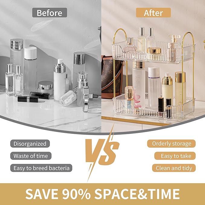 2 Tier Bathroom Organizer Countertop Makeup Perfume Tray Skincare Organizer for Bathroom Dresser Vanity (White)-NeatNest
