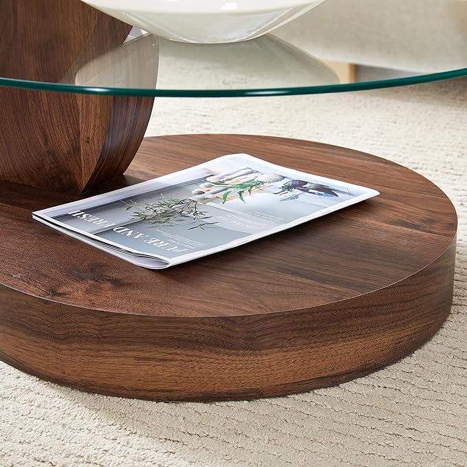 Glass Coffee Tables for Living Room Round Coffee Tables Modern 3 Tier Round Table Circle Coffee Table for Small Space Home Office (35.4 Inch Dark Brown)