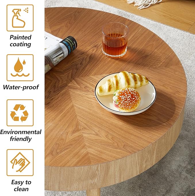 Farmhouse Round Coffee Table Set of 2, Rustic Sofa Side End Tables w/Wood Finish, Nesting End Table Set for Living Room, Bedroom (Natural)