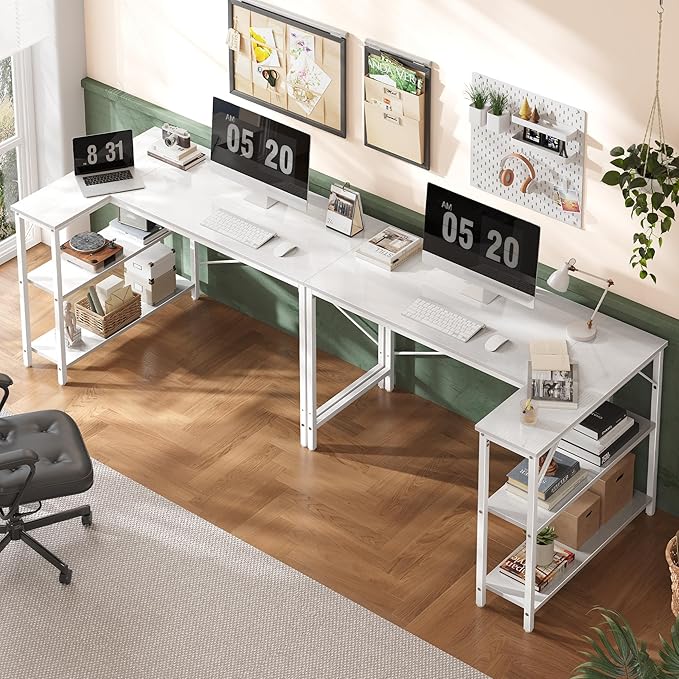 Huuger L-Shaped Desk - 47" Reversible Storage Corner Gaming Desk, Metal Frame, White-NeatNest