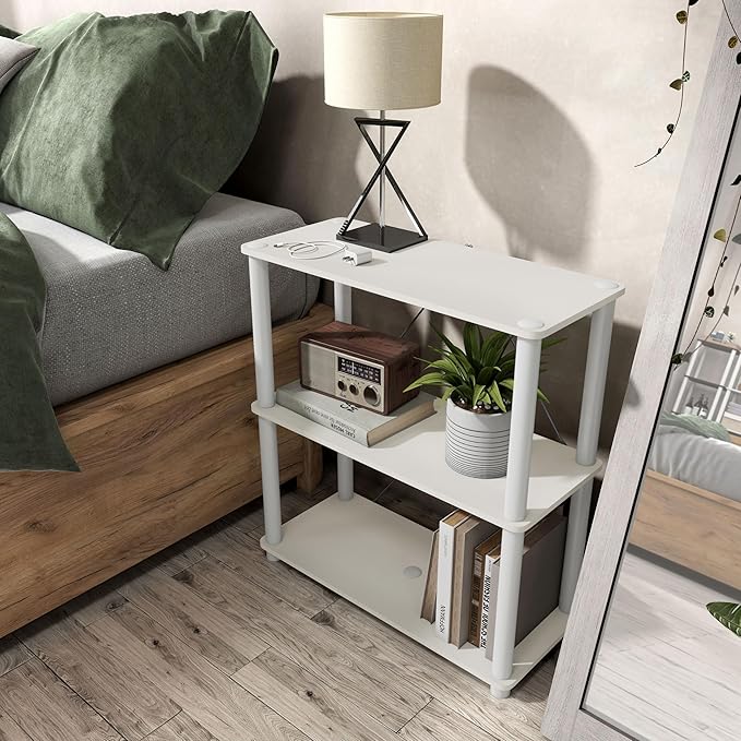 HOMES: Inside + Out Apexa Modern 3-Tier Wide Shelving Units, Collectibles Display Shelves, Easy Assembly Standing Shelf, Home Storage Organizer for Living Room, Bedroom, Office, White