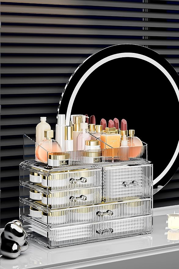 ZHIAI Stackable Storage Drawers, Acrylic Bathroom Counter Organizer Clear Makeup Organizers for Vanity, Kitchen Cabinets, Bathroom, Undersink, Home Organization and Storage (2Top 3 Drawers,)-NeatNest