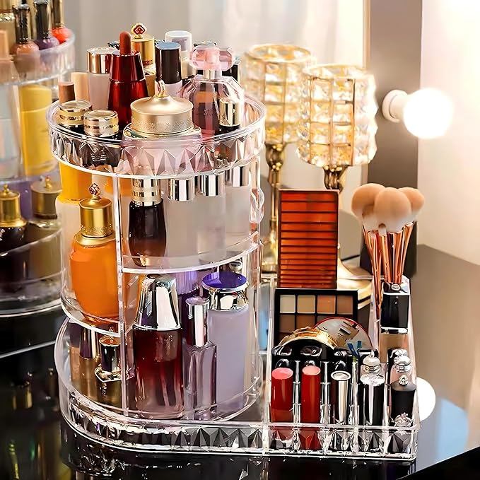 Large Capacity Rotating Acrylic 360 Degree Makeup Organizer 5 Layers Adjustable Cosmetic Storage Standr Best for Perfume Skincare Jewelry Display Dresser-NeatNest
