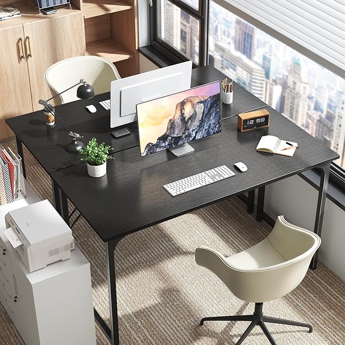 Huuger Computer Desk, 55 Inch Home Office Desk, Gaming Writing Work from Home Study Desk, Large Legroom, Sturdy Metal Frame, Modern Simple, Black-NeatNest