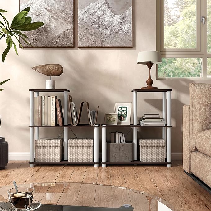 HOMES: Inside + Out Apexa Modern 3-Cube Ladder Shelving Units, Collectibles Display Shelves, Easy Assembly Standing Shelf, Home Storage Organizer for Living Room, Bedroom, Office, Espresso