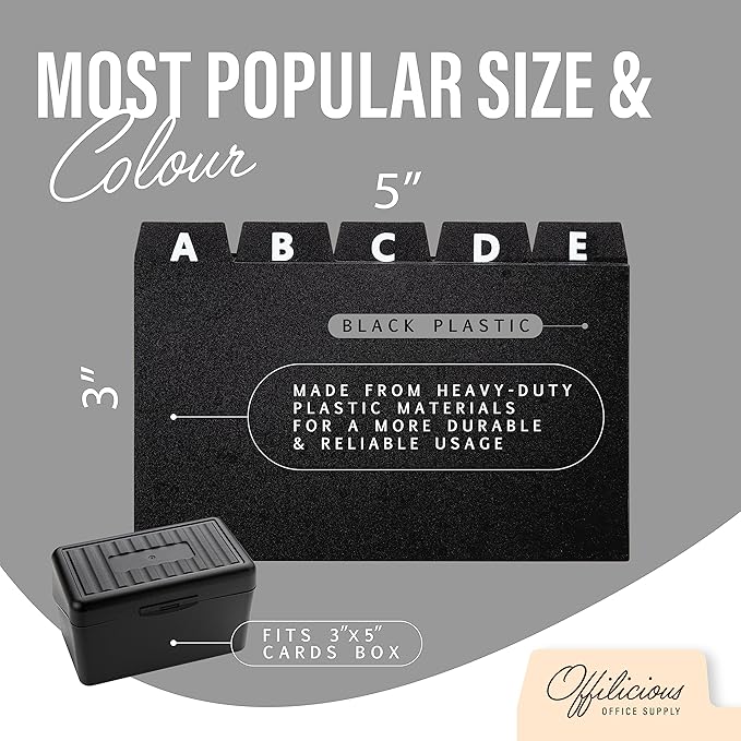 25 Black Index Card Dividers 3x5" - Large Index Cards for Index Card Box, Index Card Organizer, Index Cards Holder - Alphabetical File Dividers, Recipe and Card Guides, Greeting Cards