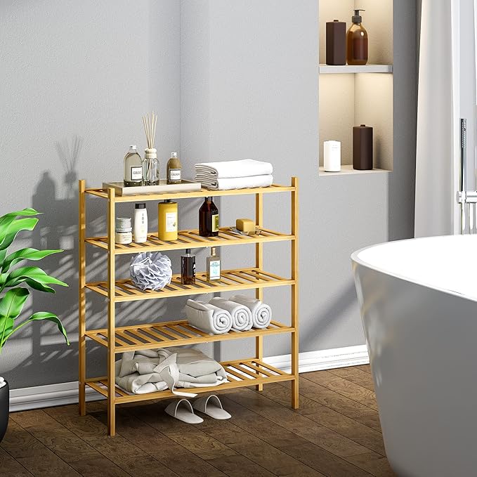 BMOSU 5-Tier Bamboo Shoe Rack Premium Stackable Shoe Shelf Storage Organizer for Hallway Closet Living Room Entryway Organizer (Natural Bamboo)-NeatNest