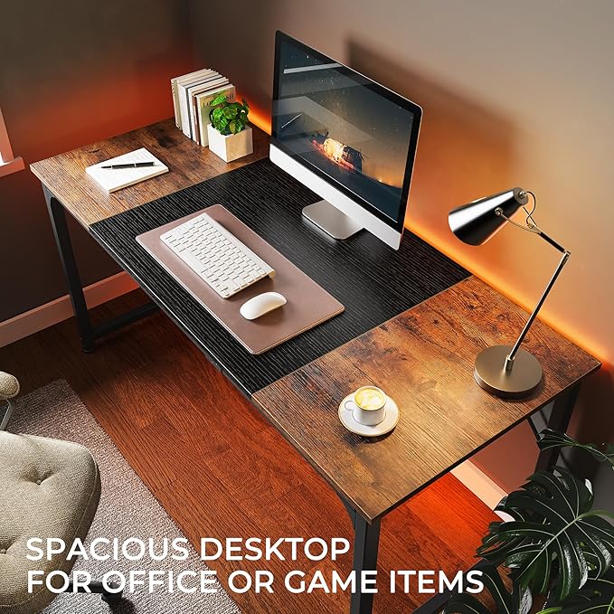 Huuger Computer Desk, 63 Inch Office Desk, Gaming Desk Writing Desk, Work Desk for Home Office, Study, Modern Simple Desk, Large Legroom, Metal Frame, Rustic Brown and Black-NeatNest