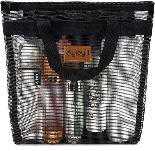 Ayieyill Shower Caddy Portable, Mesh Shower Caddy Tote Bag Quick Dry Hanging Toiletry and Bath Organizer for College Dorm, Gym, Beach, Travel or Camping with Zipper (Black)-NeatNest