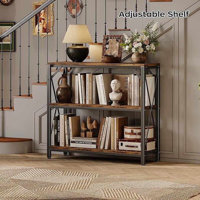 Homeiju Console Table 31.5" Width, 3-Tier Entryway Table with Storage, Industrial Sofa Table with Open Shelves, Foyer Tables for Entryway, Hallway, Kitchen, Living Room and Bedroom, Rustic Brown-NeatNest