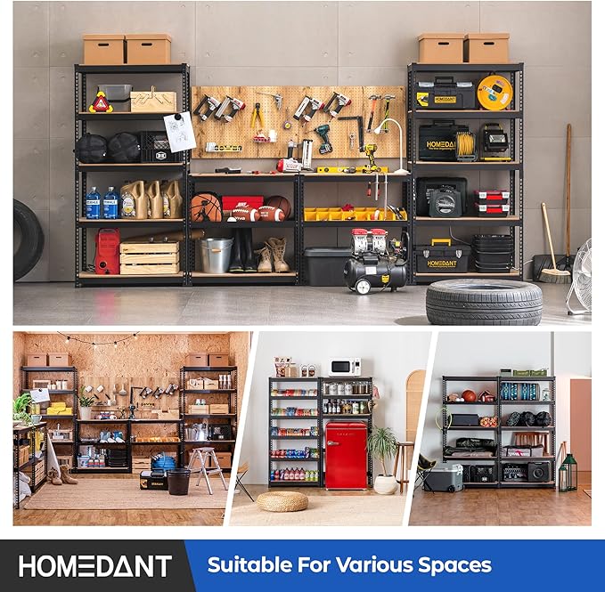 HOMEDANT 5 Tier Laminated Boltless Metal Shelving Unit Adjustable Garage Storage Utility Rack Heavy Duty Shelves Organization Multipurpose Shelf Warehouse Pantry Shed 35.9" W x 18.2" D x 71.3" H 1Pack-NeatNest