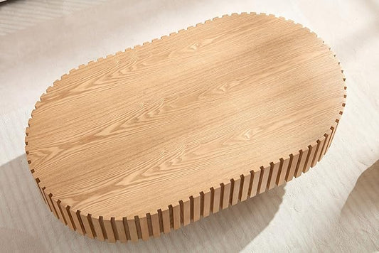 KEVINSPACE Oval Coffee Table 43.7" Wood CoffeeTable for Living Room Drum ModernCoffeeTable TeaTable Wooden Coffee Tables PedestalCoffeeTable Home Furniture Office Apartment Wood