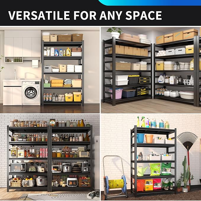 72" H Metal Garage Shelving Unit, 5-Tier Adjustable Garage Storage Shelves Heavy Duty,3000 LBS Metal Utility Rack Shelf for Industries, Warehouses, Basement,Black (72'H x 36''W x 16.1''D)