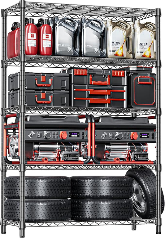 IZEUK 5-Tier Heavy Duty Metal Storage Shelving Unit (Black, 17.7" D x 47.2" W x 72.3" H, 1750 lbs Capacity), Adjustable Steel Wire Rack Shelf Organizer for Garage, Kitchen, Basement, Laundry, Office-NeatNest