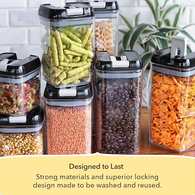 Simply Gourmet Airtight Food Storage Containers with Lids – 4 Piece Slim Kitchen Pantry Organization Set, 8 Cup Capacity, BPA-Free Clear Plastic, Stackable Containers for Flour, Sugar, Rice, Snacks