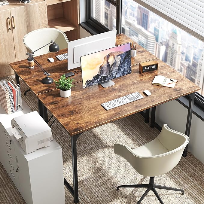 Huuger Computer Desk, 48 Inch Office Desk, Gaming Desk with Storage, Writing Desk Work Desk for Home Office, Study, Modern Simple Desk, Large Legroom, Metal Frame, Rustic Brown-NeatNest