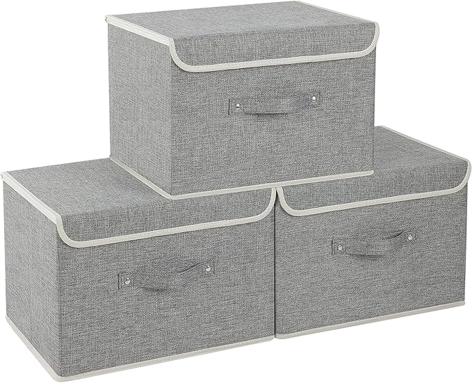 Fabric Storage Bins Cube Organizers with Flip-Top Lid and Handles,Storage Boxes for Organizing Home,Office,and Closet,Grey,3 Pack 15 x 9.8 x 9.8 in-NeatNest