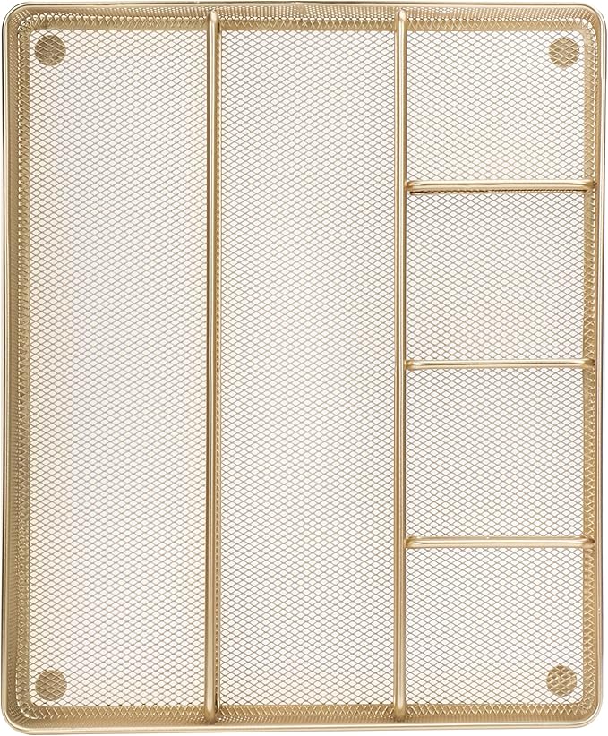 Annova Desk Top Organizer Tray for Office Organization - Metal Mesh - Storage Tray with Dividers for Pens, Desktop Accessories, Bathroom, Kitchen, Makeup and Office Supplies (Large, Gold)-NeatNest