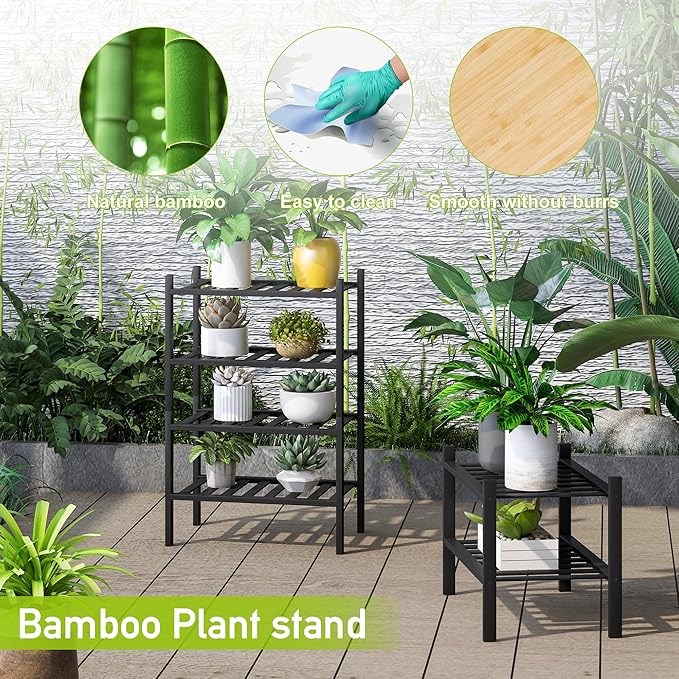 BMOSU 4-Tier Bamboo Small Shoe Rack Premium Stackable Shoe Shelf Storage Organizer for Hallway Closet Living Room Entryway Organizer (Black Bamboo)-NeatNest
