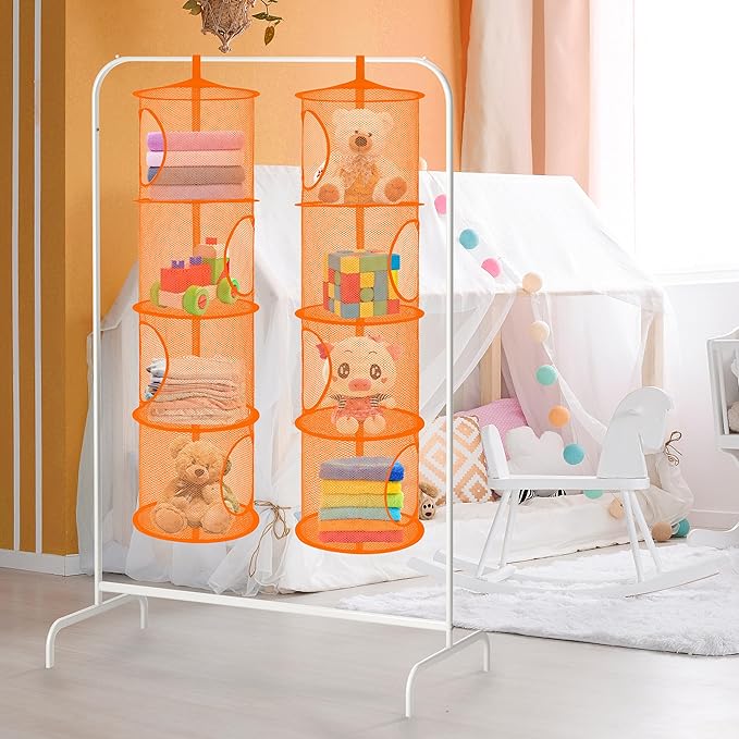 coastal rose 2Pcs Stuffed Animal Storage Foldable Stuffed Animal Net or Hammock Organizer, 4 Compartments Hanging Mesh Toy Storage Hammock Fall Decorations for Home-NeatNest