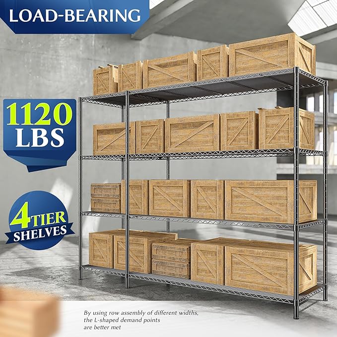 52.36''W Storage Shelves Metal Shelving Unit Load 1120LBS 4 Tier Wire Shelving for Storage Rack Adjustable Garage ShelvingGHeavy Duty for Pantry Kitchen Garage,52.36Wx13.78Dx59H,2PCS-NeatNest